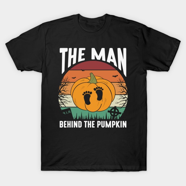 the man behind the pumpkin halloween T-Shirt by MZeeDesigns